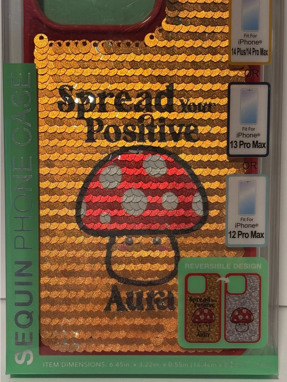 Gold Sequin Phone Case Mushroom Accent see description for phone models